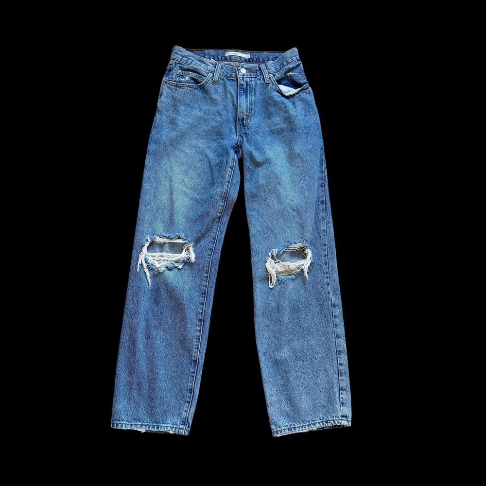 Levis 94 Baggy Jeans Womens 26 Blue Distressed High Rise Wide Leg A3510-0029